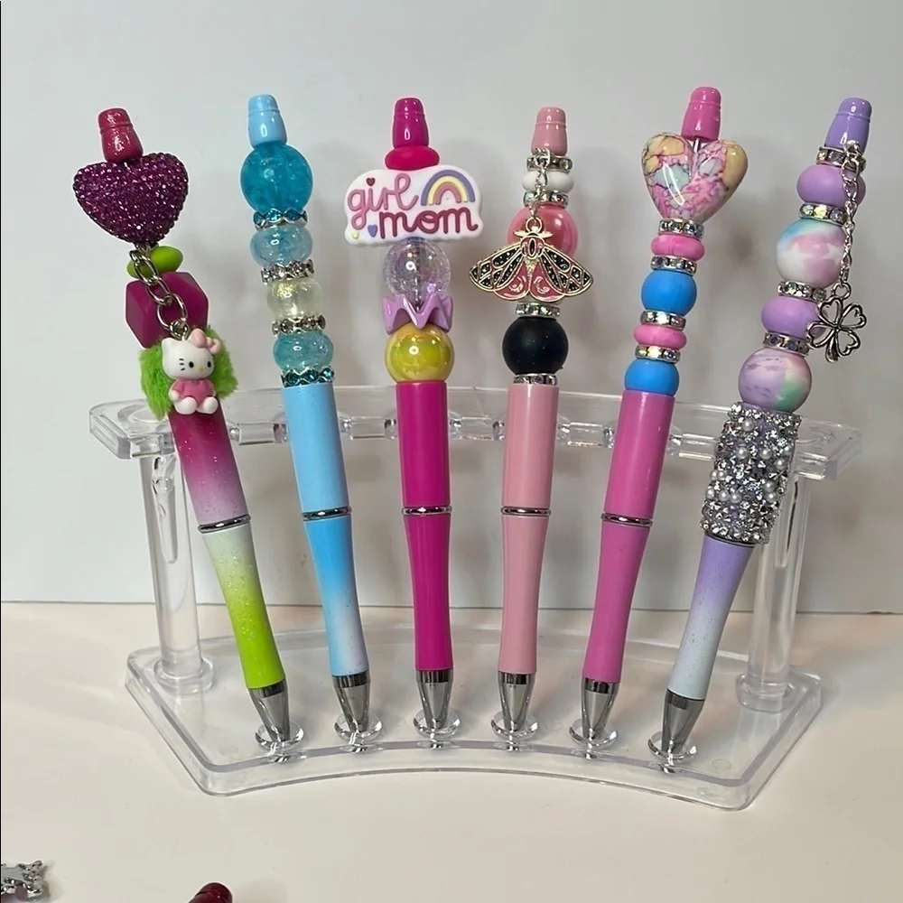 Beaded Office Pens Set with Decorative Toppers